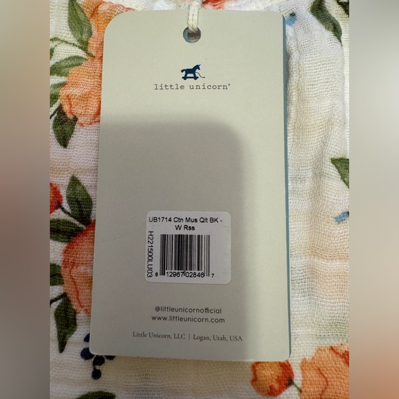 Little Unicorn Cotton Muslin Quilted Throw Watercolor Roses Baby Kids Blanket - Picture 5 of 14